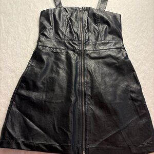 Faux Leather Exposed Zipper Fit&Flare Black Dress SzS Straps Vamp Goth Punk NWOT